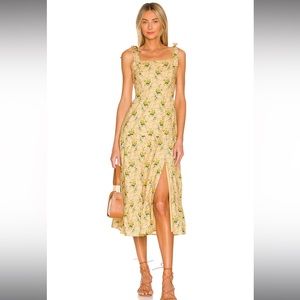 PAIGE Tamika black midi dress, floral yellow